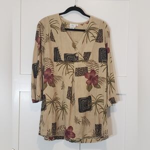 Hot Cotton Linen 100% V Neck Tunic Mini Dress Floral Safari Boho Breathable Tan